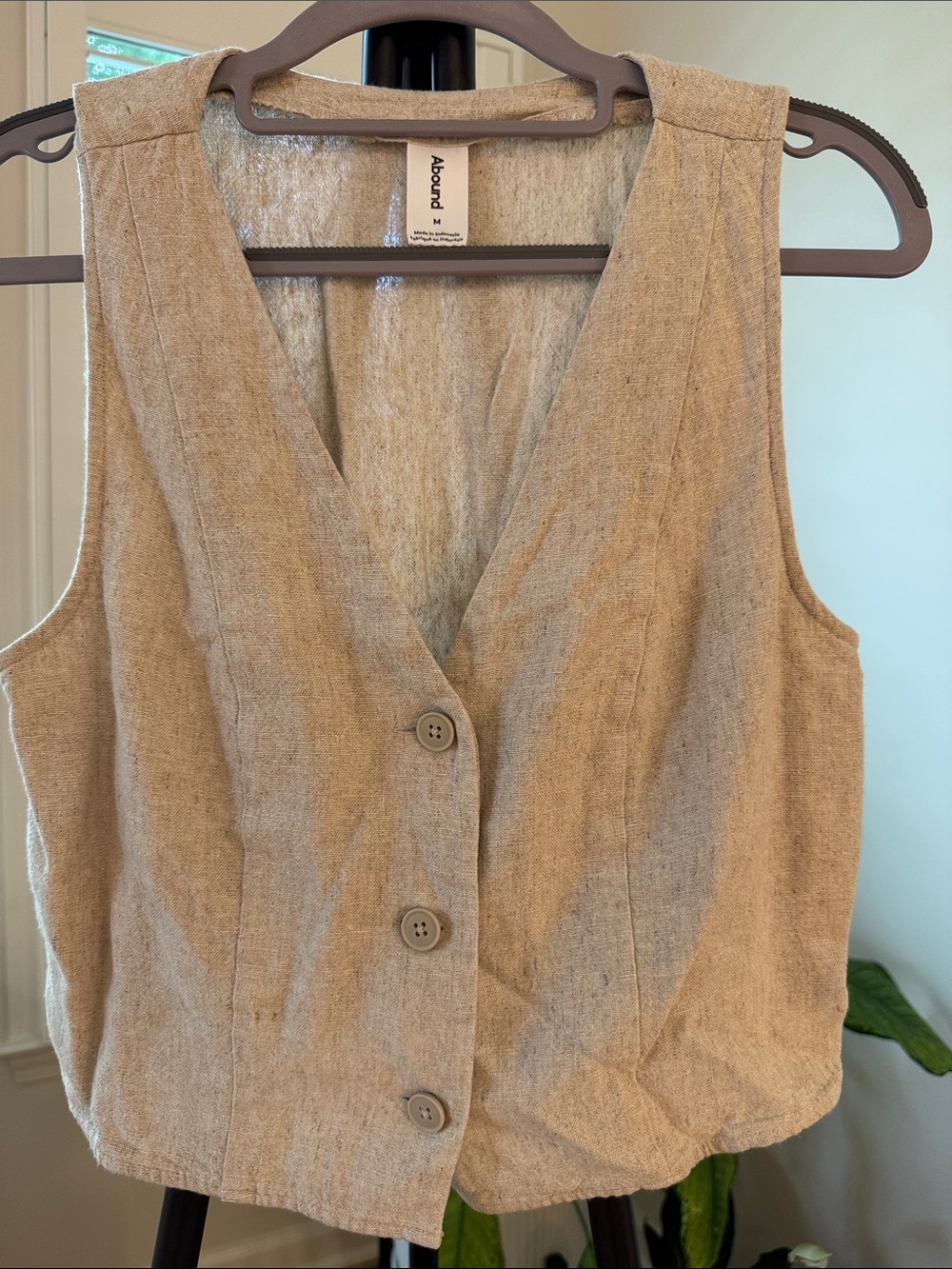 Abound Beige Button-Front Cotton-Linen Vest
